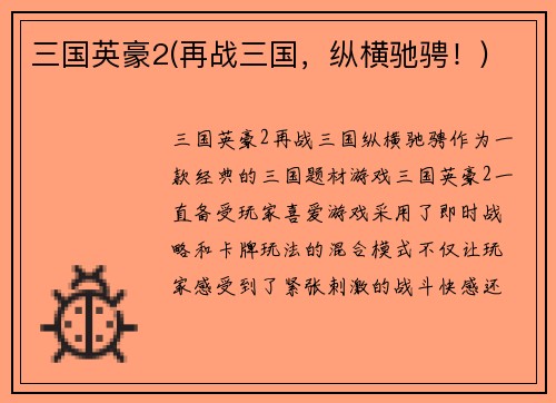 三国英豪2(再战三国，纵横驰骋！)